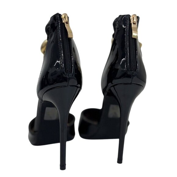 CATHY DIN / Rae-61 / Patent Leather / Stiletto Heels/  With Gold  / Chain Anklet - Picture 4 of 7